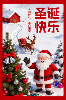 圣诞快乐海报红色