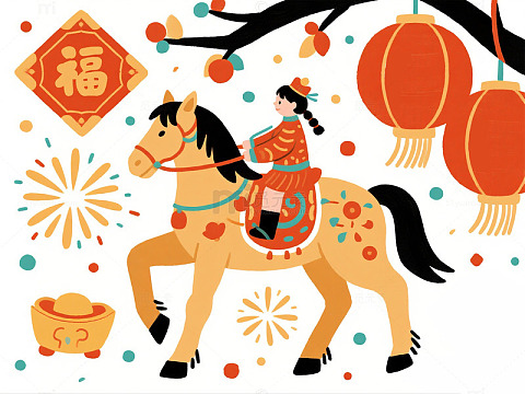 喜庆中国风春节骑马图案设计