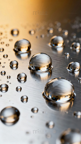 金属表面水滴特写图片