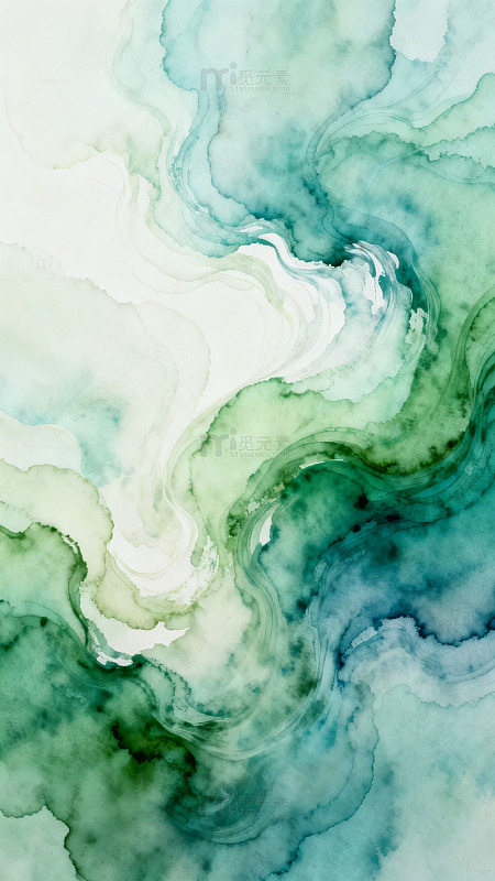 绿白交织的抽象水墨画