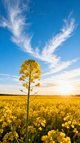 油菜花田日落美景图片