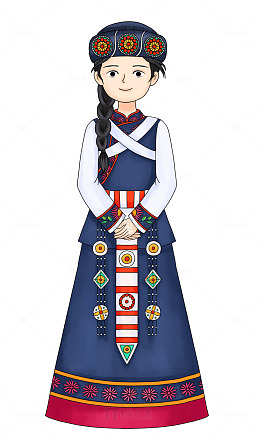 纳西族少数民族少女民族服饰插画