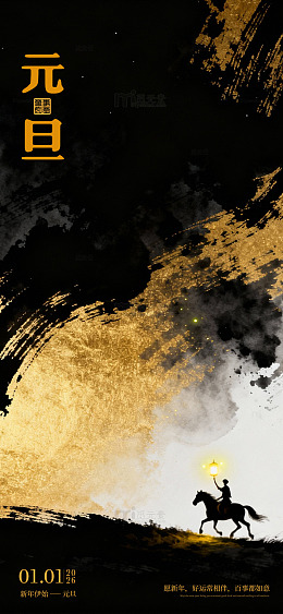 水墨风元旦骑马海报设计素材