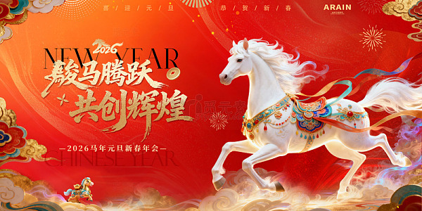 2026马年元旦春节国潮年会背景板1
