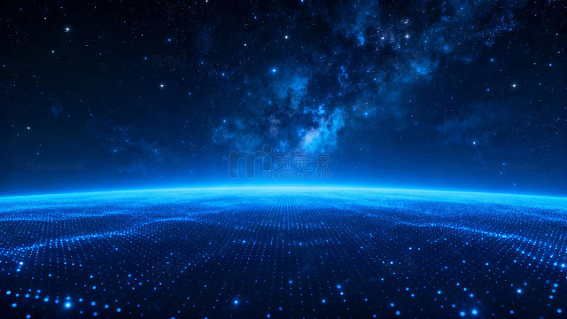 蓝色星空与数字波浪景观