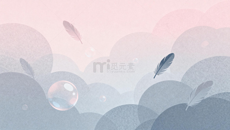 梦幻羽毛泡泡插画背景