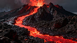 火山喷发岩浆流淌图片