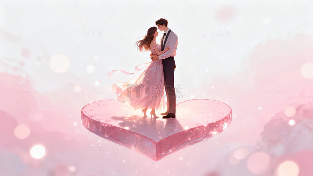 梦幻心形情侣浪漫插画