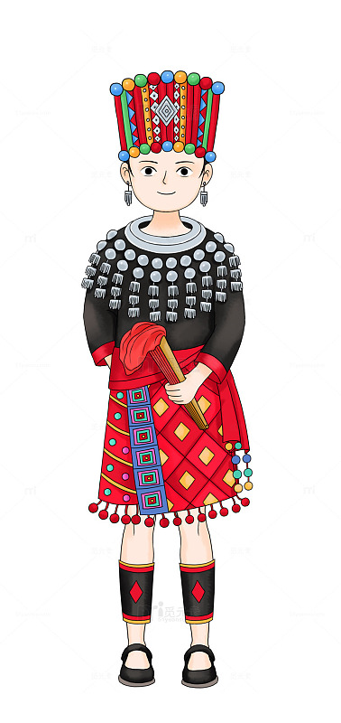 民族服饰插画少女形象景颇族