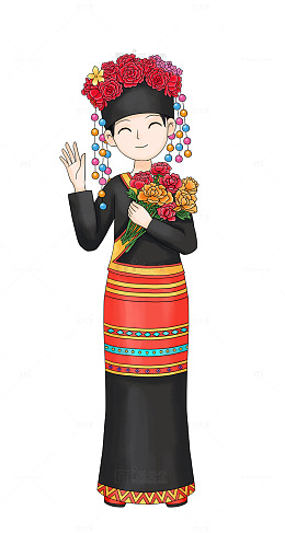 民族服饰插画鲜花女性形象布朗族