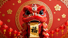 新年主题舞狮背景