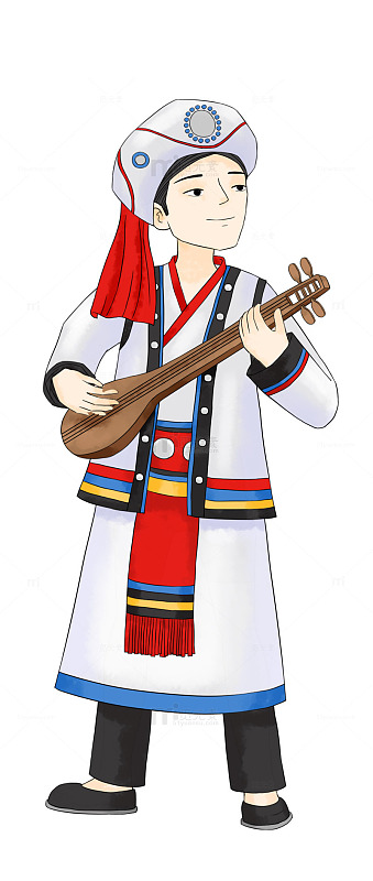 怒族摩梭人少数民族男子弹奏传统乐器