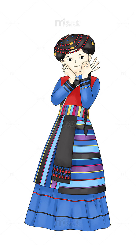 普米族身着民族服饰的可爱女孩