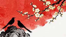 水墨画风格花鸟图设计素材