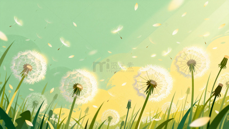 阳光蒲公英草地插画