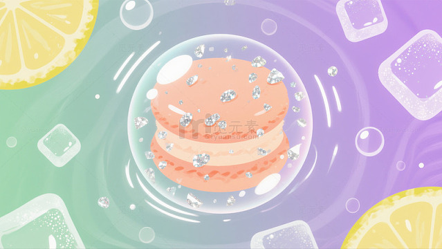 卡通马卡龙水果冰块插画