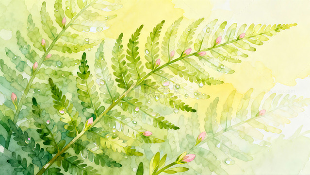 水彩蕨类植物装饰画