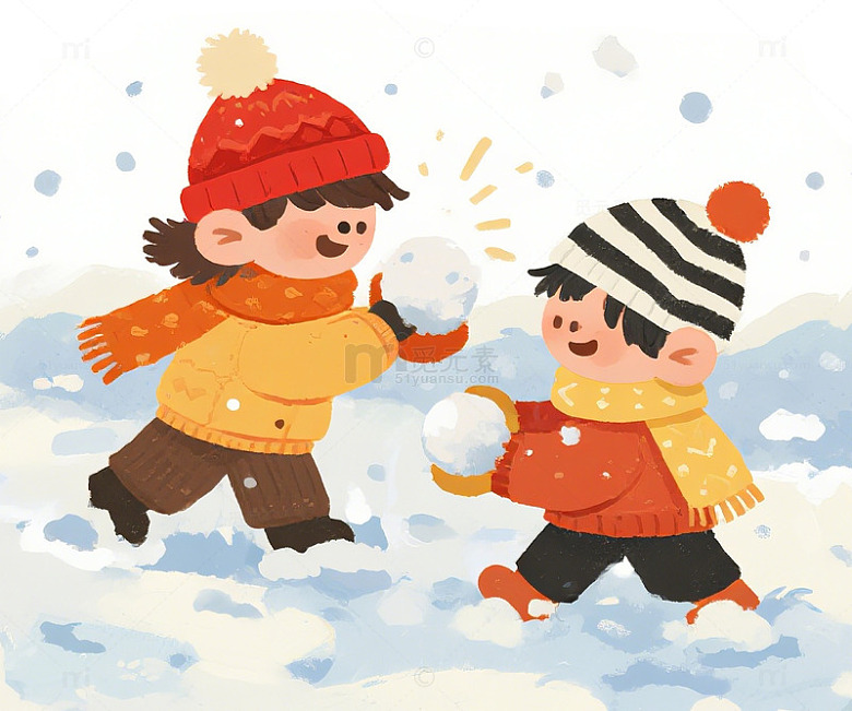 冬日孩童玩雪插画
