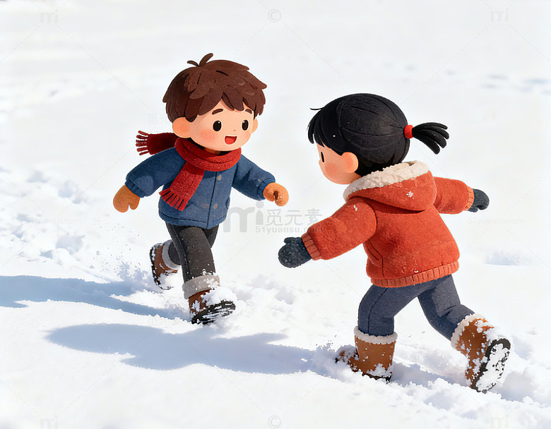儿童雪地玩耍卡通插画