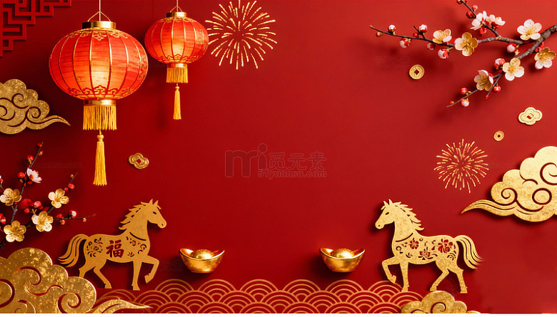 马年福字灯笼喜庆装饰背景1
