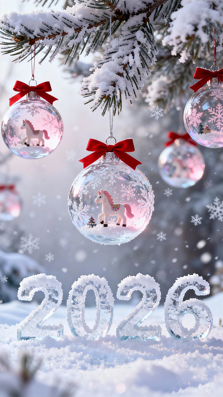 2026 马年圣诞雪球装饰图