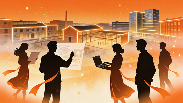 城市建筑工作场景插画