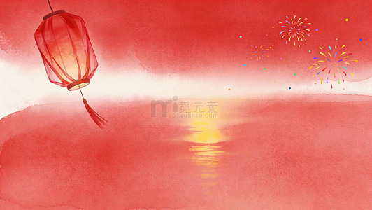 喜庆春节灯笼烟花插画