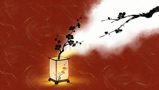 中国风梅花灯笼装饰画