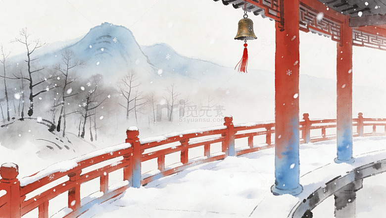 冬日雪景古风亭台