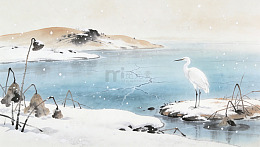 雪中白鹭水墨画