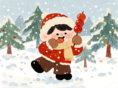 冬日雪景欢乐 儿童插画