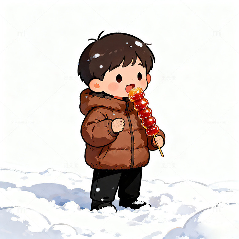 冬日雪景小男孩糖葫芦插画