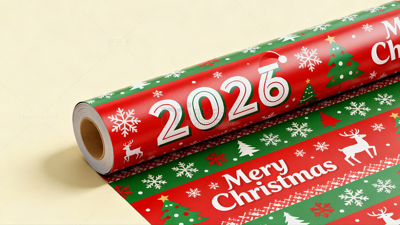 圣诞装饰红绿包装纸设计素材