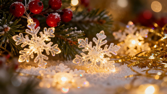 圣诞雪花松枝装饰美景