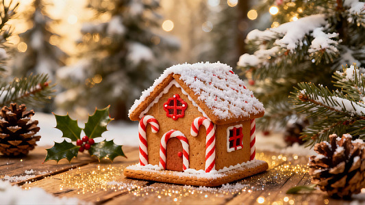 姜饼屋雪景装饰摄影