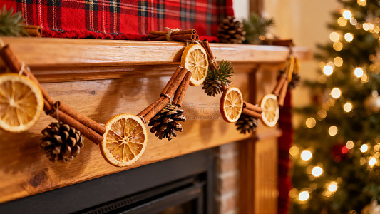 圣诞节日装饰桂皮柠檬松果挂饰