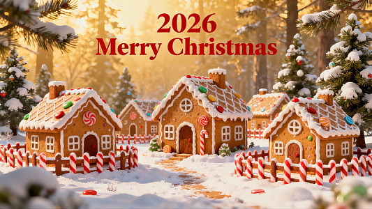 雪景姜饼屋祝福图