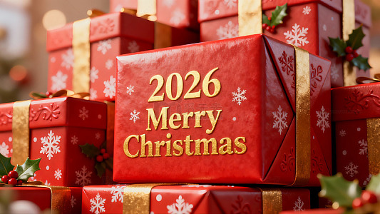 红金色圣诞礼物祝福图片