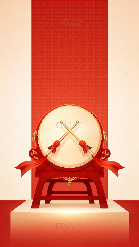 红色传统鼓具装饰设计