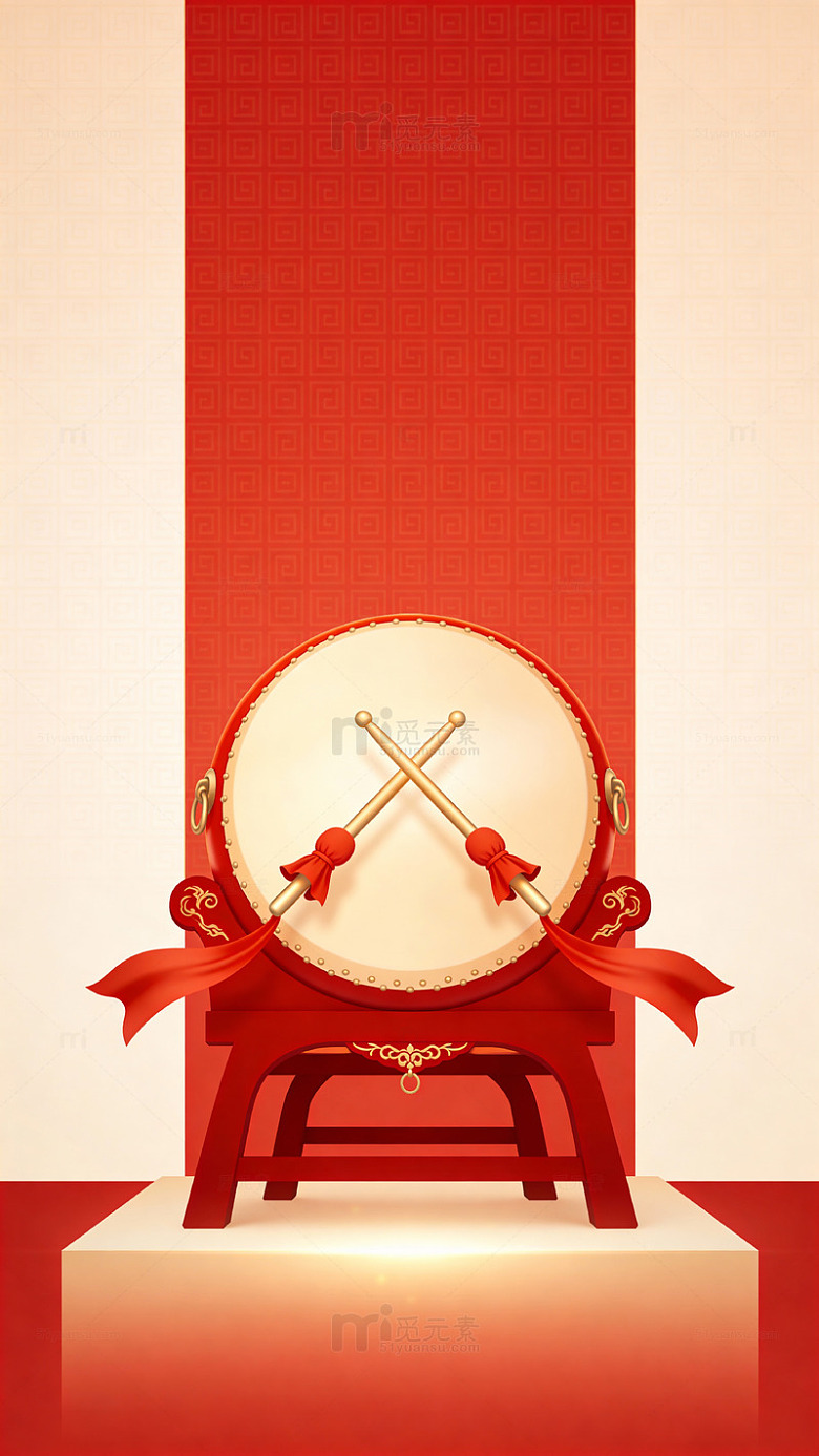 红色传统鼓具装饰设计