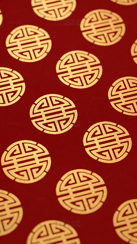 传统中国红喜字图案布料