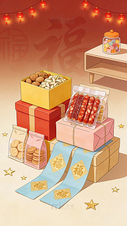 春节喜庆礼品插画
