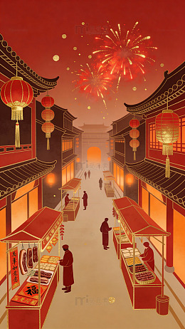 春节庙会喜庆插画