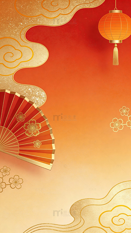 新春喜庆风格灯笼扇子图案