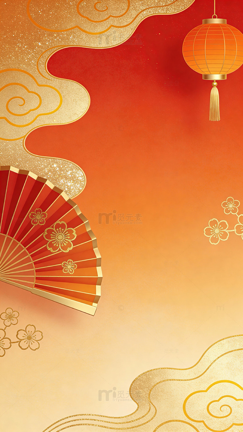新春喜庆风格灯笼扇子图案