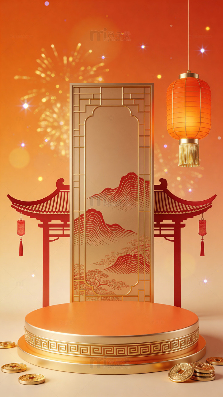 中式新年庆典装饰图案设计