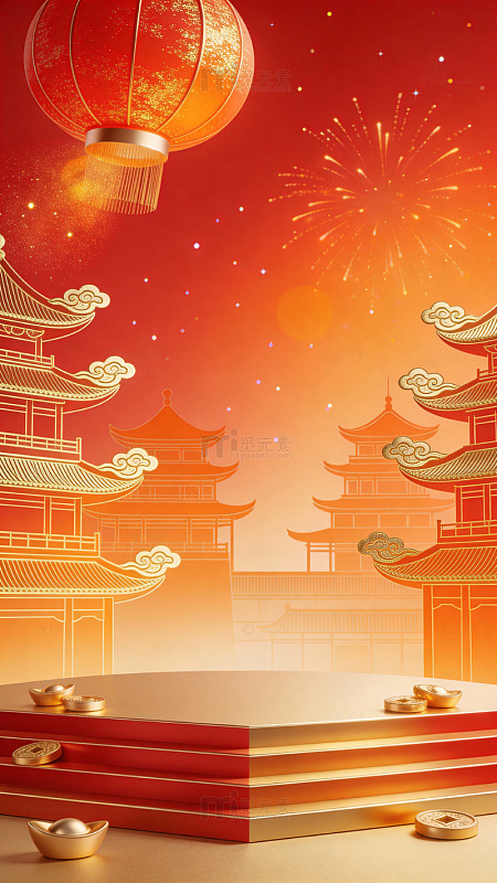 春节庆典中国风建筑灯笼背景