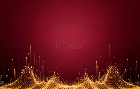 红色背景金光波纹科技背景