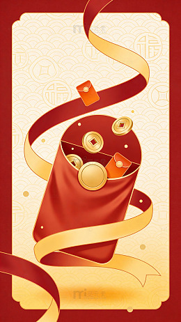 喜庆红包金币插画01