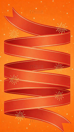 红色丝带烟花节日背景图